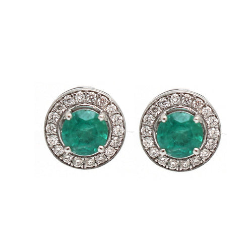 Emerald Circle 14K (18K Custom)  Natural Diamond White Gold Stud Earrings