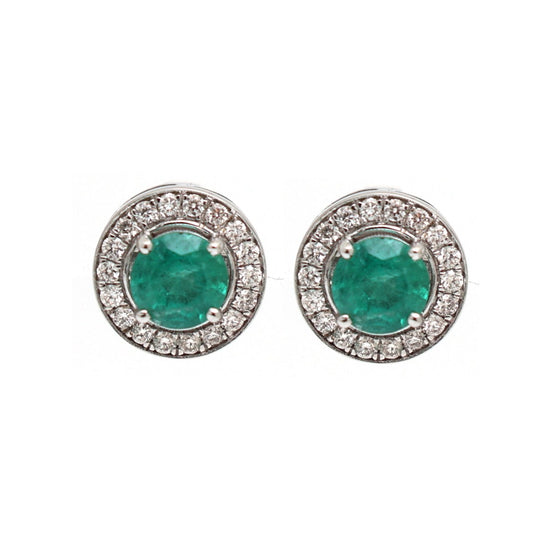 Emerald Circle 14K (18K Custom)  Natural Diamond White Gold Stud Earrings