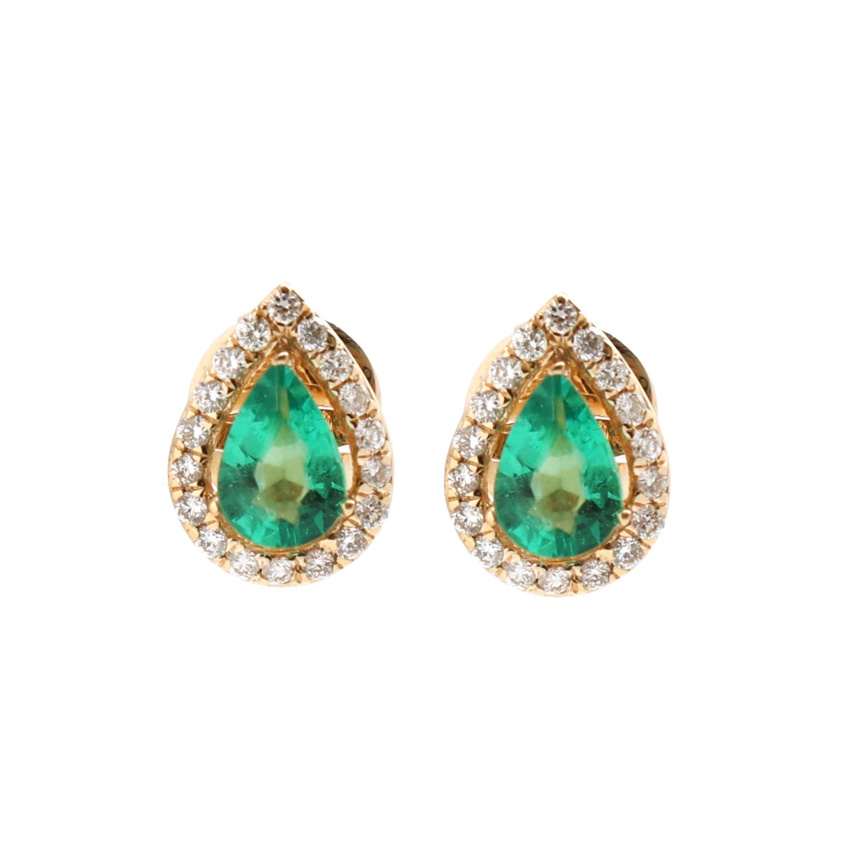 Emerald Lumière Halo 18K Natural Diamond Yellow Gold Stud Earrings