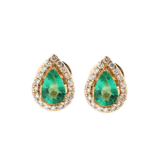 Emerald Lumière Halo 18K Natural Diamond Yellow Gold Stud Earrings
