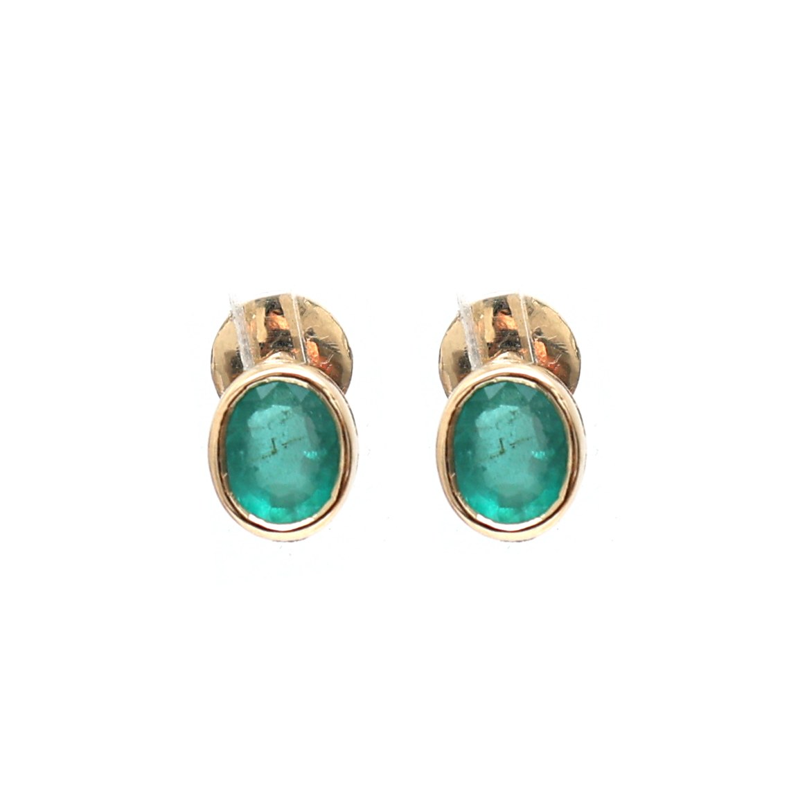 Oval Emerald Bezel 14K (18K Custom)  Yellow Gold Stud Earrings