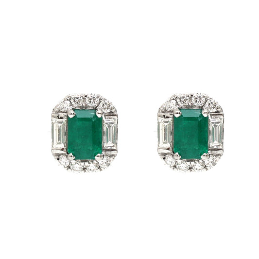 Emerald Noble Halo 18K Natural Diamond Yellow Gold Stud Earrings