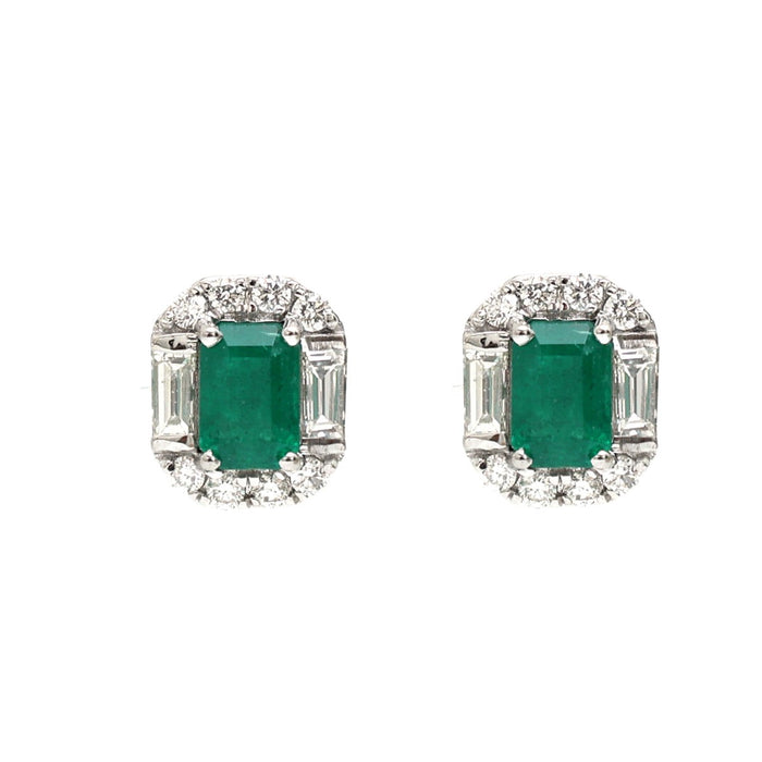 Emerald Noble Halo 18K Natural Diamond Yellow Gold Stud Earrings