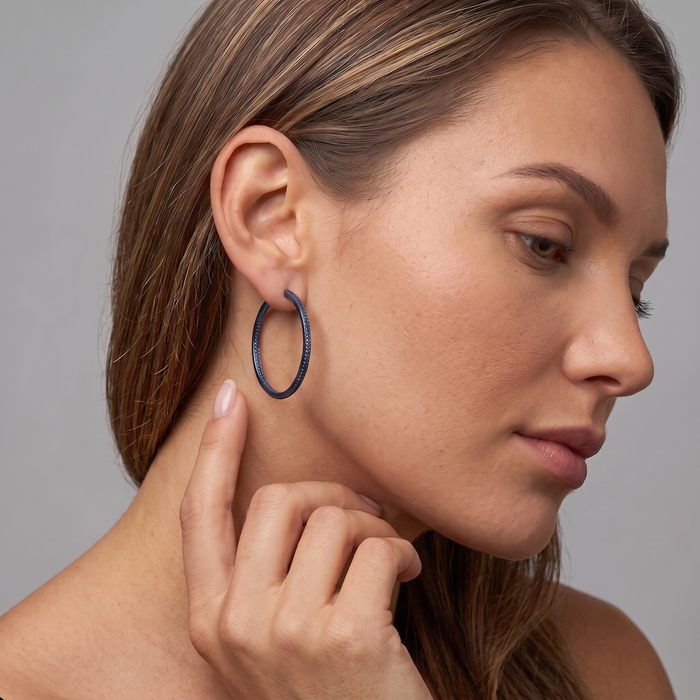 Blue Sapphire Diamond Hoop Earrings in 14K Yellow Gold