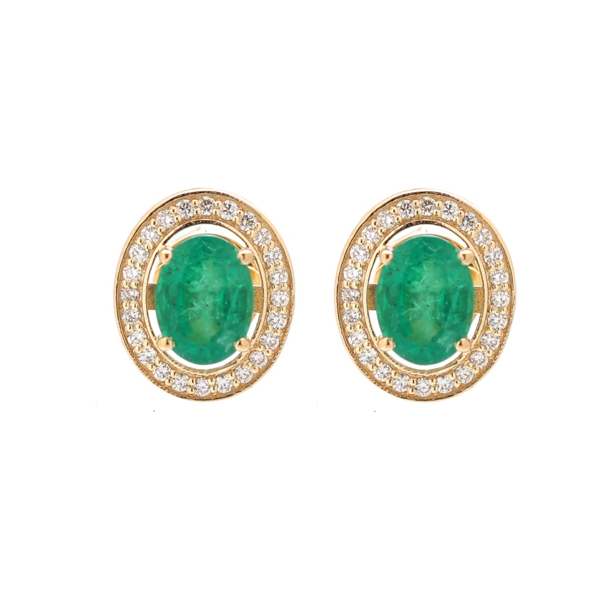 Emerald Essence Halo 18K Natural Diamond Yellow Gold Stud Earrings
