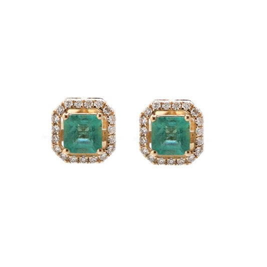 Emerald Halo 14K (18K Custom) Natural Diamond Yellow Gold Stud Earrings
