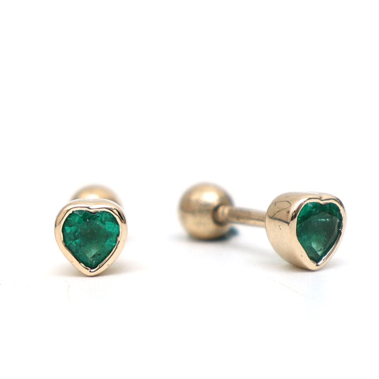 Heart Emerald 14K (18K Custom) Yellow Gold Stud Earrings