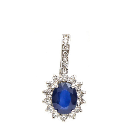 Blue Sapphire Timeless Diamond 18K White Gold Pendant Necklace