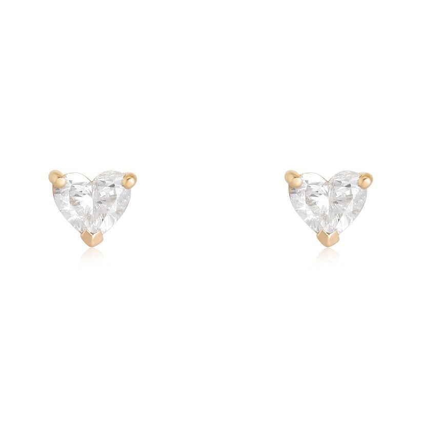 Heart Shaped Solitaire Stud Earrings in 14K Yellow Gold