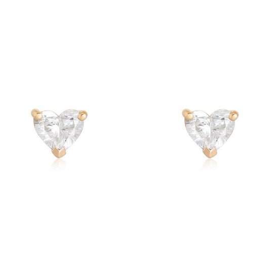 Heart Shaped Solitaire Stud Earrings in 14K Yellow Gold