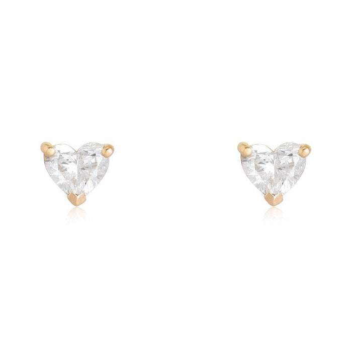 Heart Shaped Solitaire Stud Earrings in 14K Yellow Gold