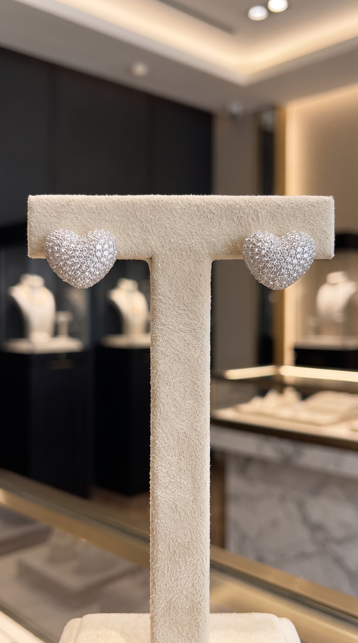 Diamond Heart Shape Stud Earrings in 14K Gold