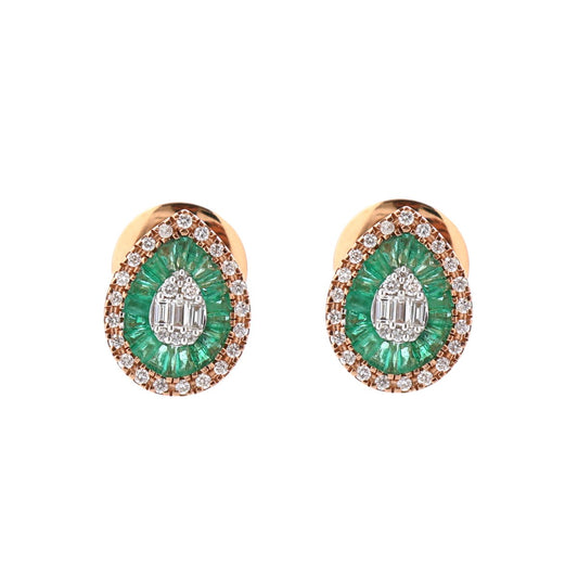 Emerald Halo 18K Natural Diamond Gold Stud Earrings