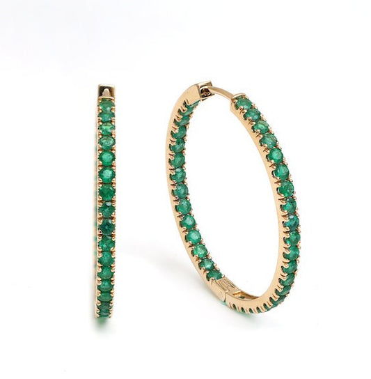 Emerald 14K (18K Custom) Yellow Gold Inside-Out Hoop Earrings