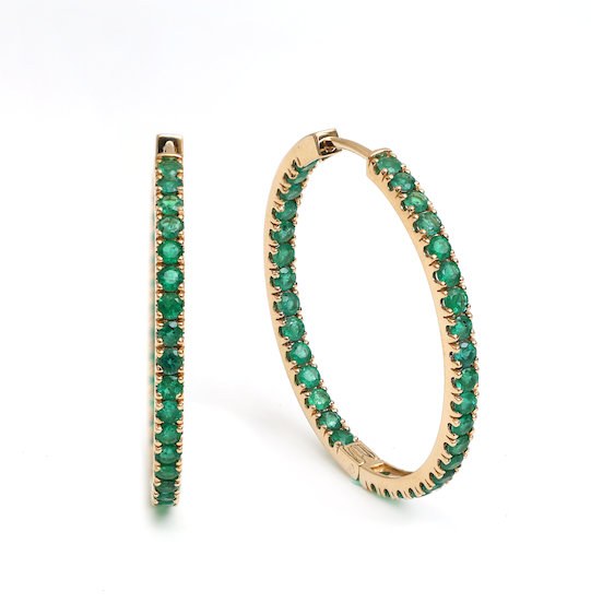 Emerald 14K (18K Custom) Yellow Gold Inside-Out Hoop Earrings