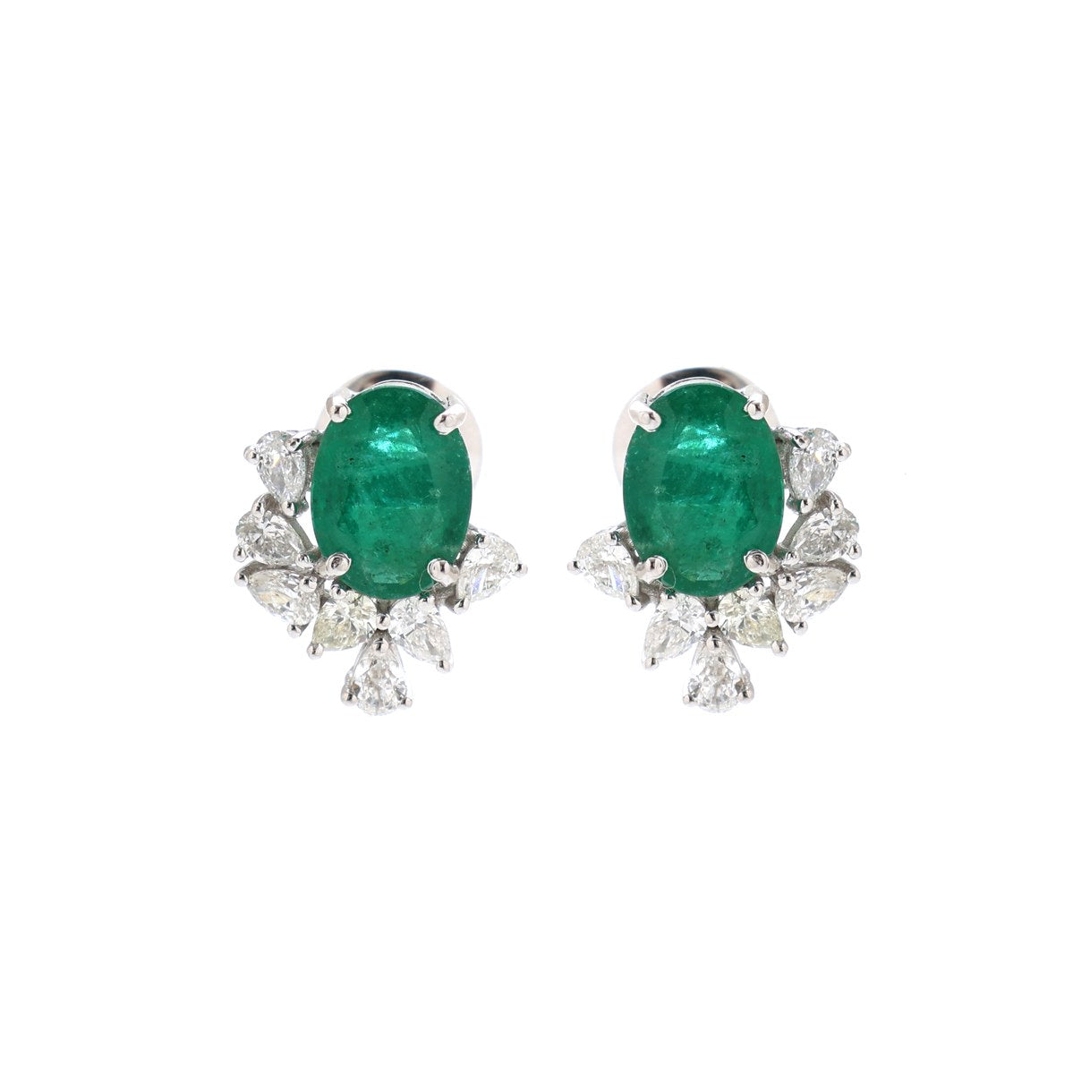 Emerald Cluster 18K Natural Diamond White Stud Earrings