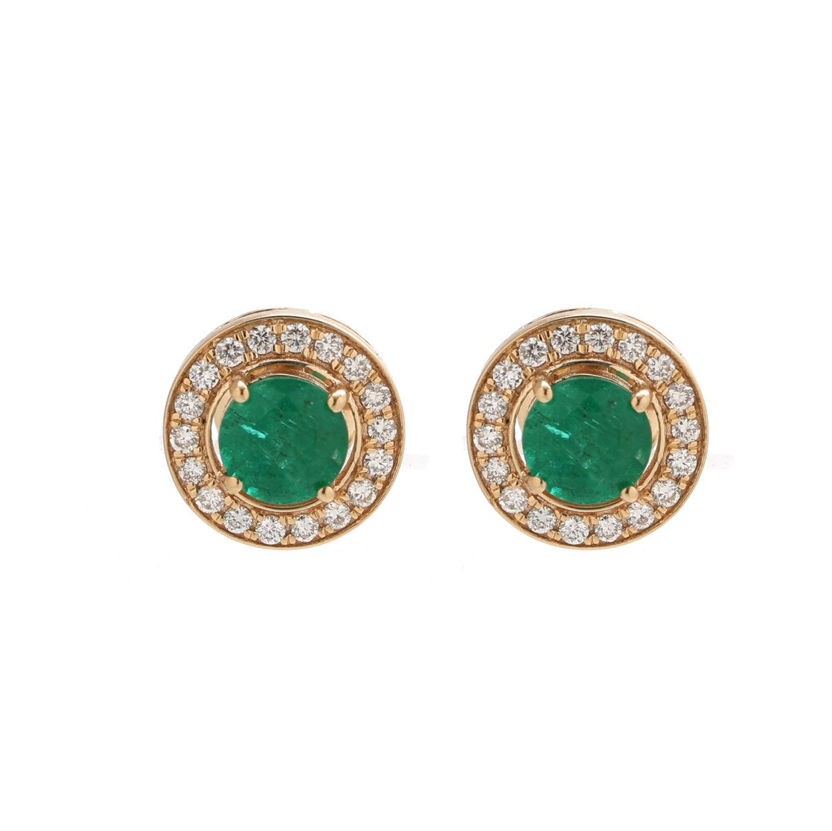 Emerald Radiance Halo 14K (18k Custom) Natural Diamond Yellow Gold Stud Earrings