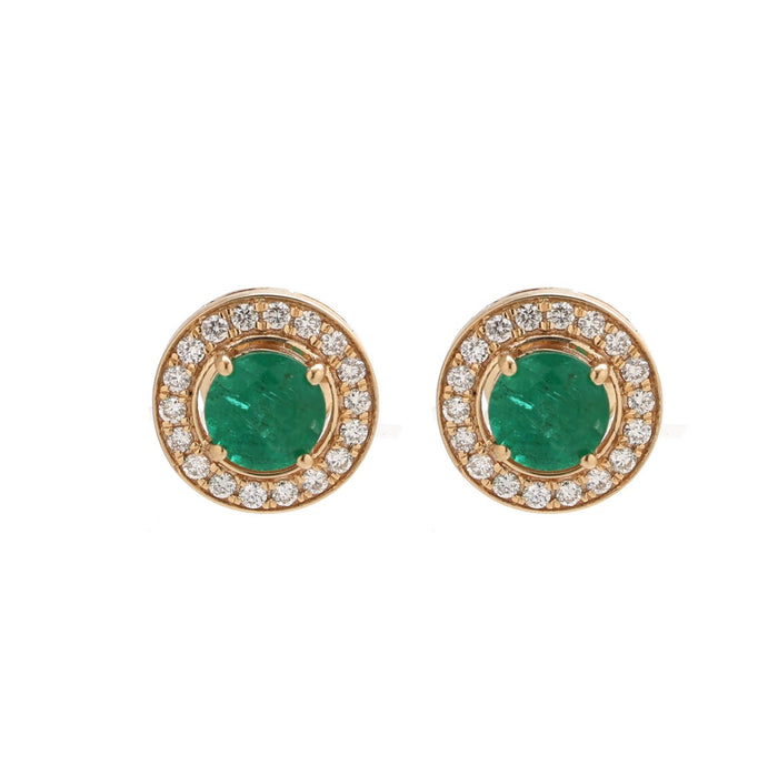 Emerald Radiance Halo 14K (18k Custom) Natural Diamond Yellow Gold Stud Earrings