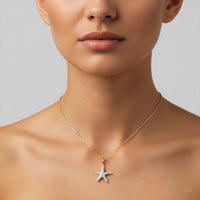 Diamond Starfish Charm Pendant Necklace in 14K Yellow Gold