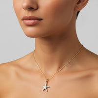 Diamond Starfish Charm Pendant Necklace in 14K Yellow Gold