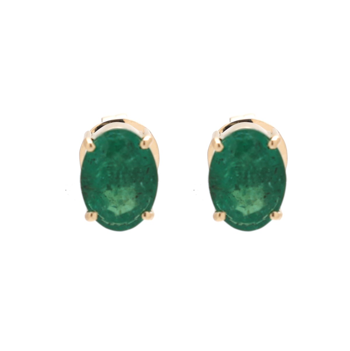 Oval Emerald Solitaire 14K (18K Custom) Yellow Gold  Stud Earrings
