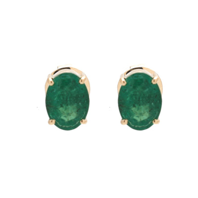 Oval Emerald Solitaire 14K (18K Custom) Yellow Gold  Stud Earrings
