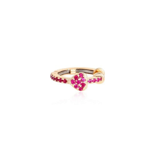 Dainty Pave Design Ruby Clover Ring in 14K Yellow Gold