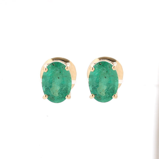 Oval Emerald 14K (18K Custom) Yellow Gold Solitaire Stud Earrings