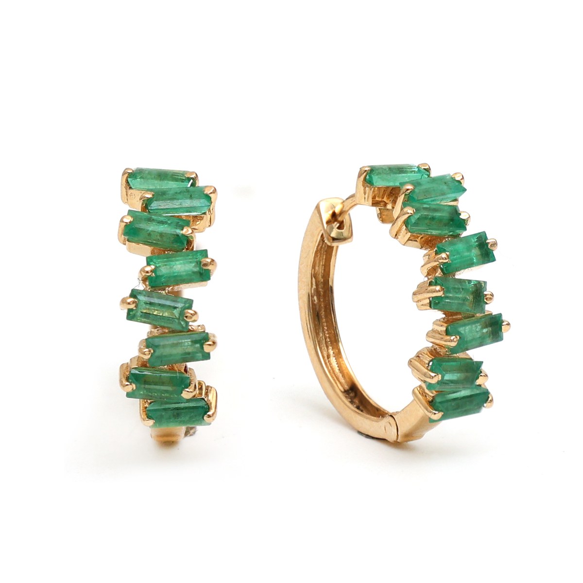 Emerald 18K Yellow Gold Huggie Hoop Earrings