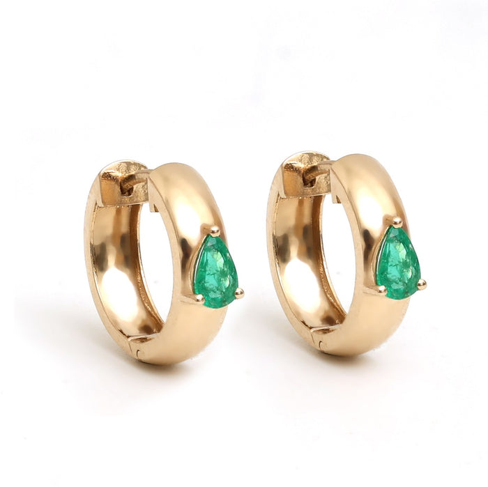 Emerald 14K ( 18K Custom) Yellow Gold Hoop Earrings
