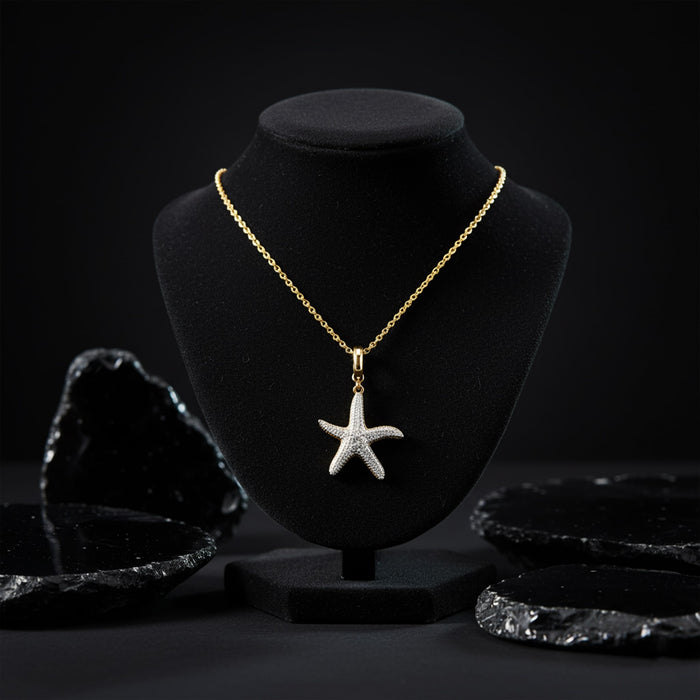 Diamond Starfish Charm Pendant Necklace in 14K Yellow Gold