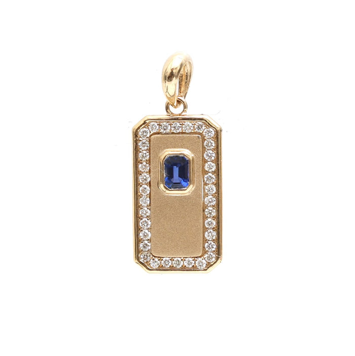 Rectangular Pendant Diamond 18K Yellow Gold Pendant Necklace