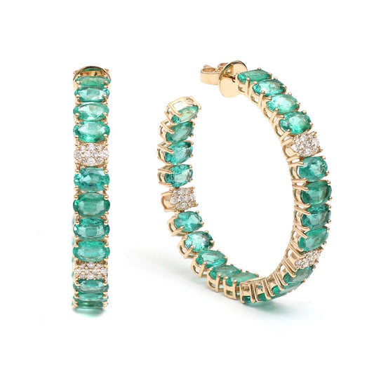 Emerald Inside-Out 18K Natural Diamond Yellow Gold Hoop Earrings