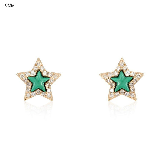 Premium Lapis Diamond Stud Earrings in 14K Yellow Gold
