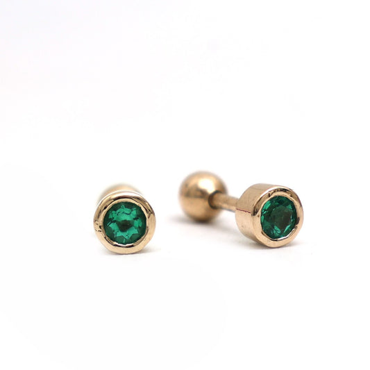Emerald 14K (18K Custom) Yellow Gold Bezel Screw Back Stud Earrings