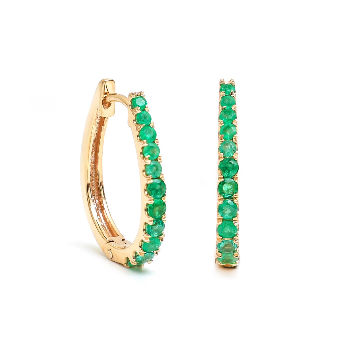 Emerald 14K (18k Custom) Yellow Gold Hoop Earrings