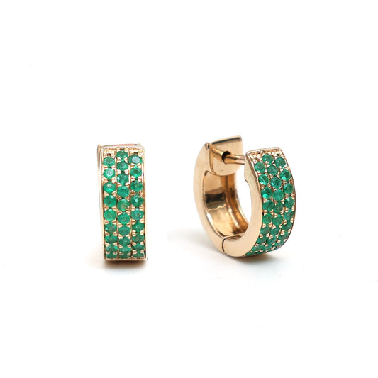 Emerald Pave 14K (18K Custom) Rose Gold Huggie Hoop Earrings