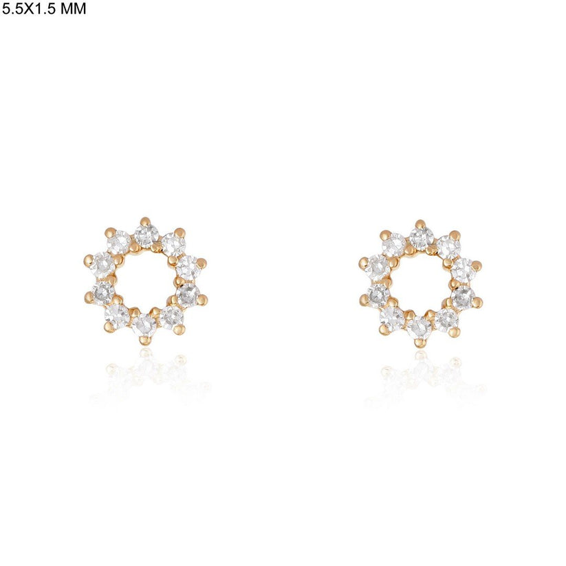 Petite Circle Diamond Cluster Stud Earrings in 14K Yellow Gold