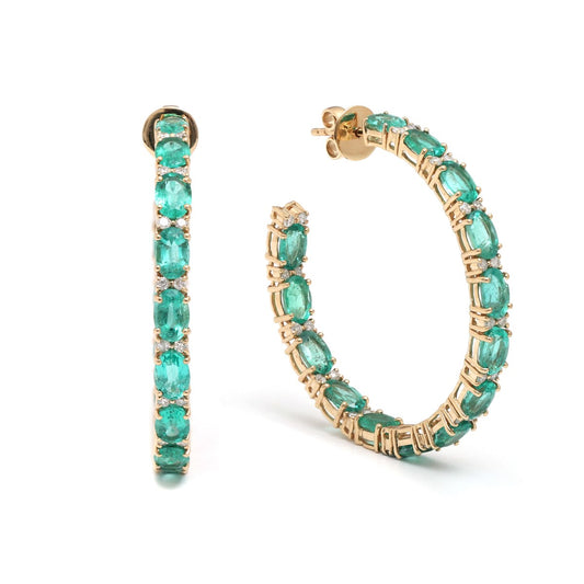 Emerald Spark 18K Natural Diamond Yellow Gold Hoop Earrings