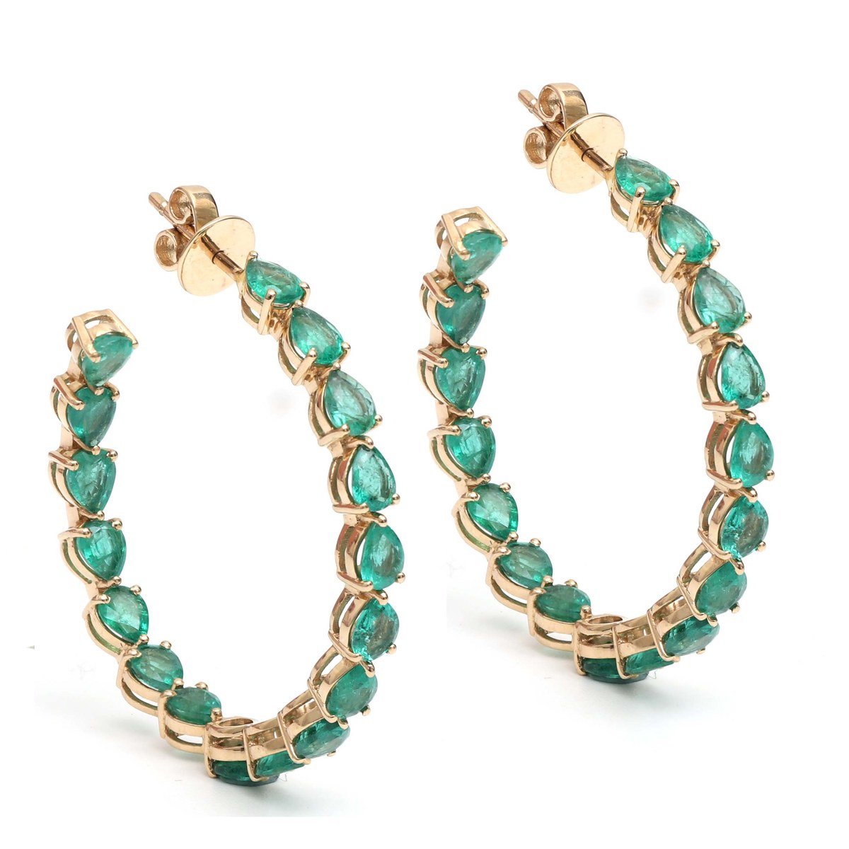 Emerald 18K Yellow Gold Hoop Earrings