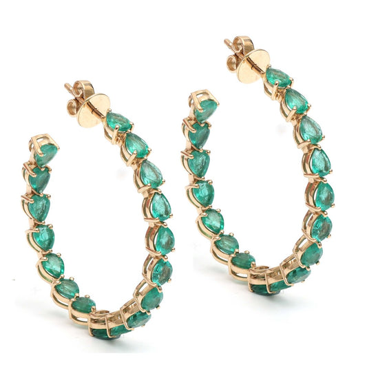 Emerald 18K Yellow Gold Hoop Earrings