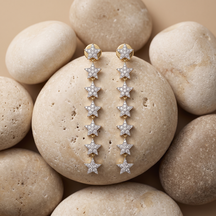 154 Diamond 14K (or 18k upon request) Yellow Gold Cascade Diamond Drop Earrings