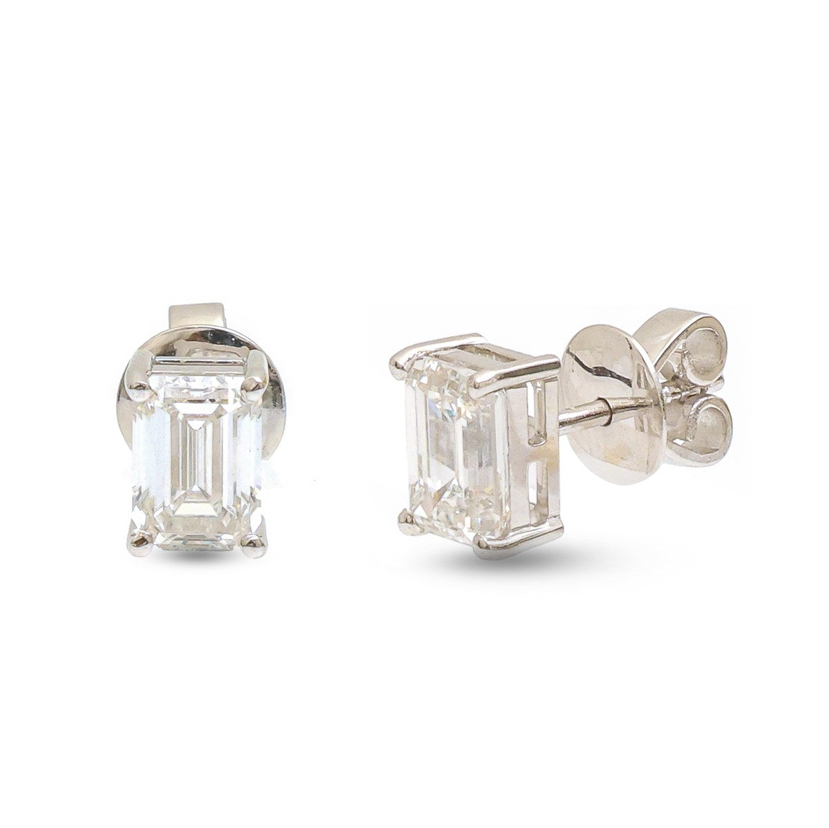 Emerald Cut 14K (18k Custom) Lab  Diamond White Gold Solitaire Stud Earrings