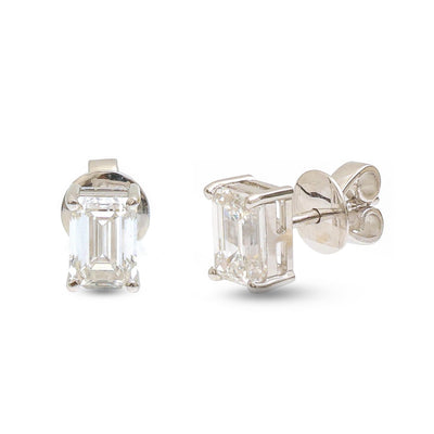 Emerald Cut Lab Diamond 14K (18K Custom) White Gold Solitaire Stud Earrings