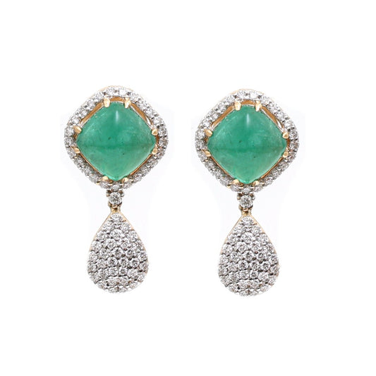 Emerald 18K Natural Diamond Yellow Gold Drop Earrings