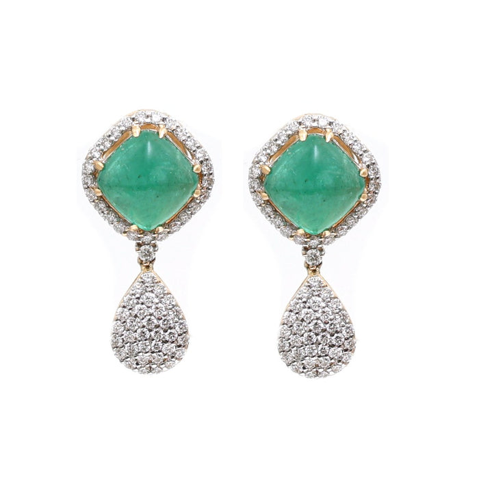 Emerald 18K Natural Diamond Yellow Gold Drop Earrings