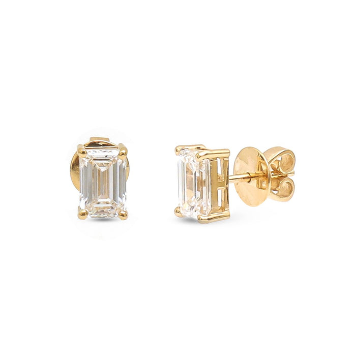 Radiant Emerald Lab Diamond 14K (18k Custom) Yellow Gold Stud Earrings