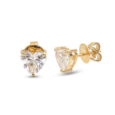 Heart Cut Lab Diamond 14K (18k custom) Yellow Gold Solitaire Stud Earrings