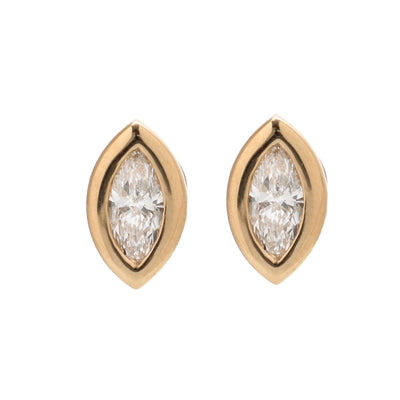 Marquise Bezel 14K (18K Custom) Lab Diamond Yellow Gold Stud Earrings