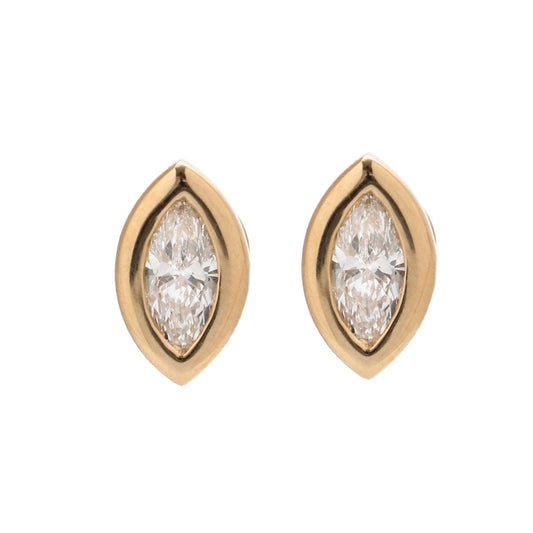 Marquise Bezel 14K (18K Custom) Lab Diamond Yellow Gold Stud Earrings